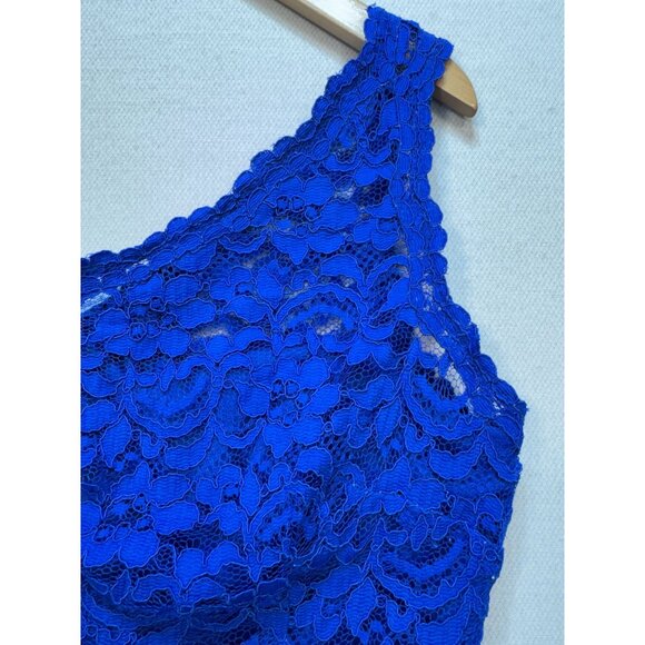 Davids Bridal One Shoulder Cocktail Dress Womens Size 10 Blue Lace Chiffon Party - Picture 9 of 10